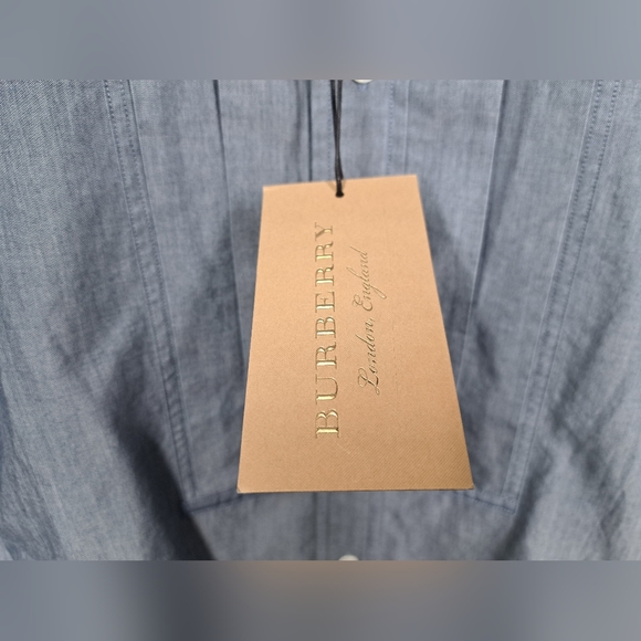 NWT Burberry Men's Benfleet Denim Blue Chambray Shirt Button Down Shirt sz XXS - Picture 10 of 16